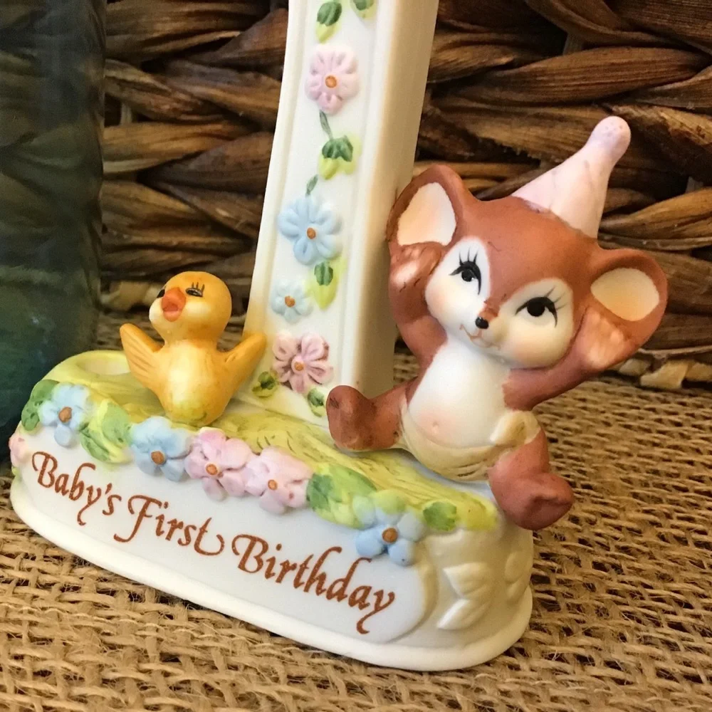 Vintage 80’s cake topper candle holder for first birthday.